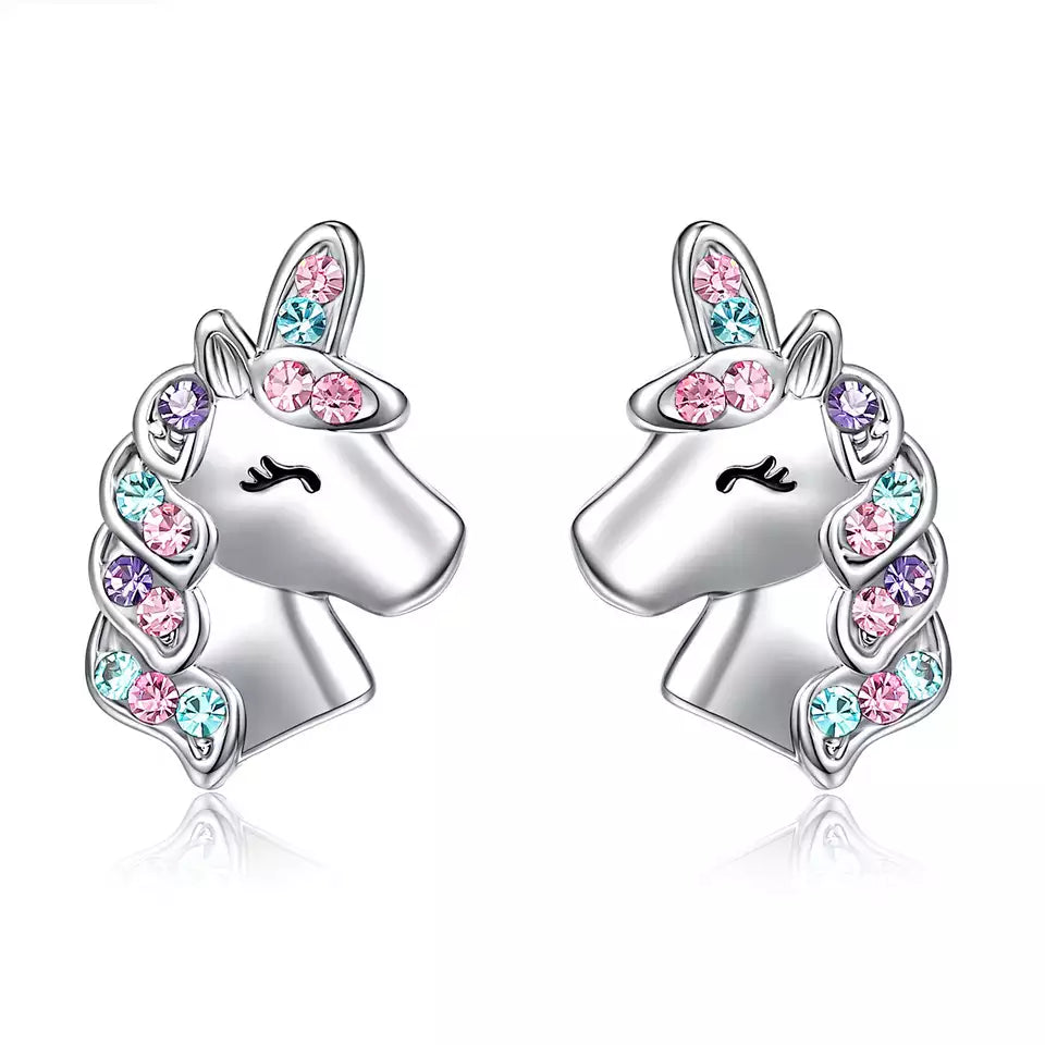 Pretty Pink Unicorn Jewelry Set - Unicorn Bracelet and Earrings in Sterling Silver with Rhodium | Jewelry Vine